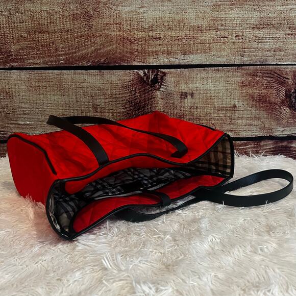 Authentic Burberry Red Quilted Nova Check Tote 15x11x5 Made in Italy Handbag - Picture 5 of 10